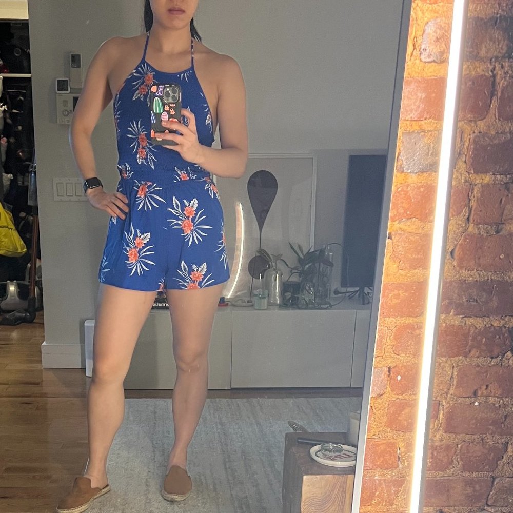 Primark Blue Pink Floral Halter Romper Jumpsuit Size 4